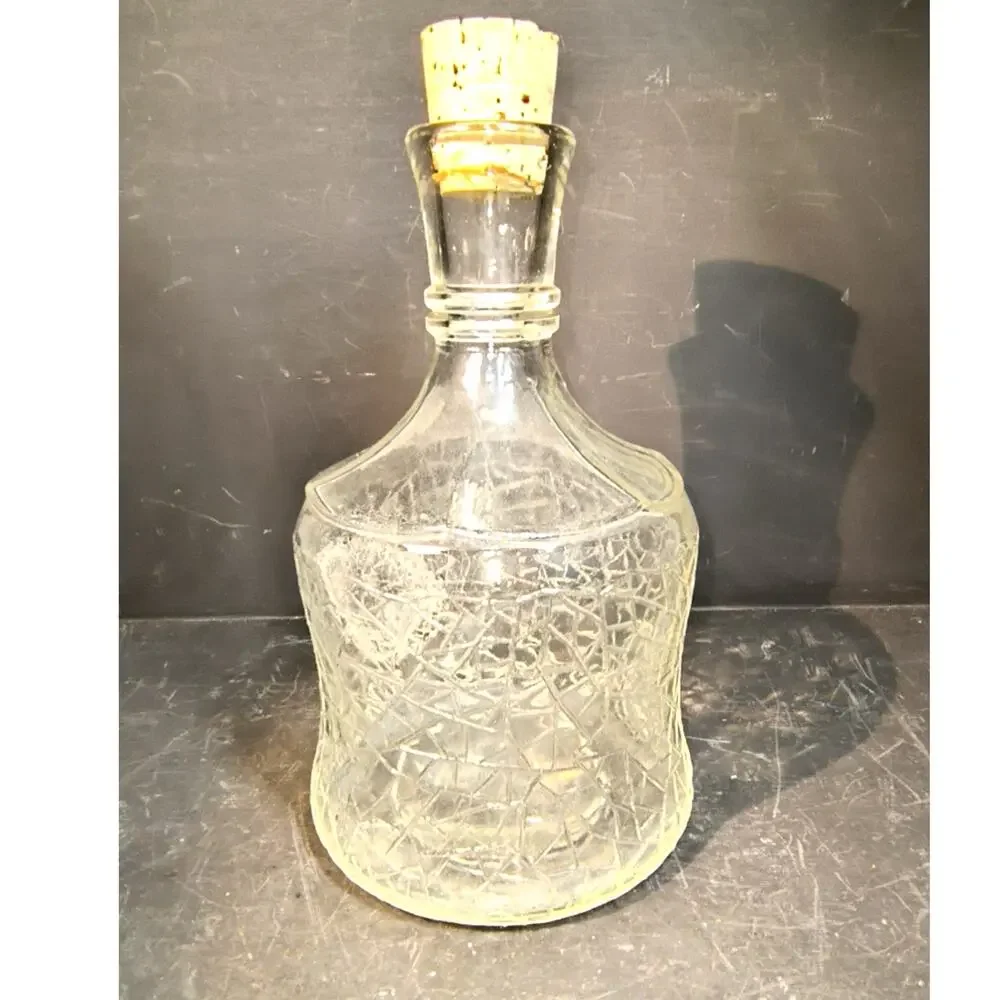 2052.  Vintage Glass Crackle Design Vinegar Bottle Cruet Corked